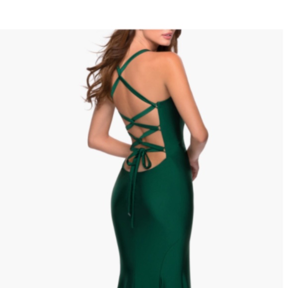 NEW La Femme Lace Up Back Jersey Mermaid Gown  Size 00 - Picture 2 of 12
